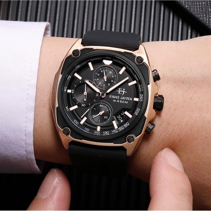 Diskon Jam Tangan Pria Evans Jayden 9604 Rubber Kaca Sapphire Chronograph Water Resistant 5 Atm