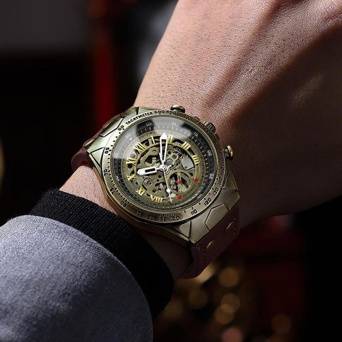 Jam Tangan Otomatis Pria Tanpa Baterai Binbond A275 Watches Kulit Elegan Kaca
