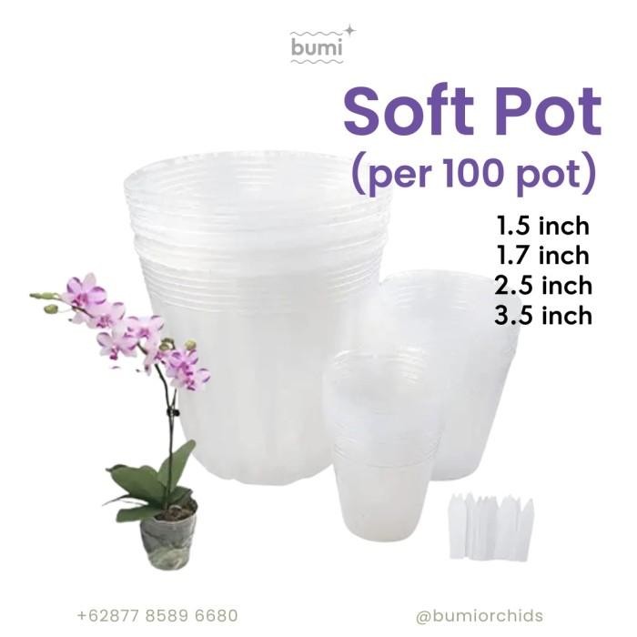 SOFT POT (100 pot) anggrek tanaman transparan plastik 1,5 1,7 2,5 3,5