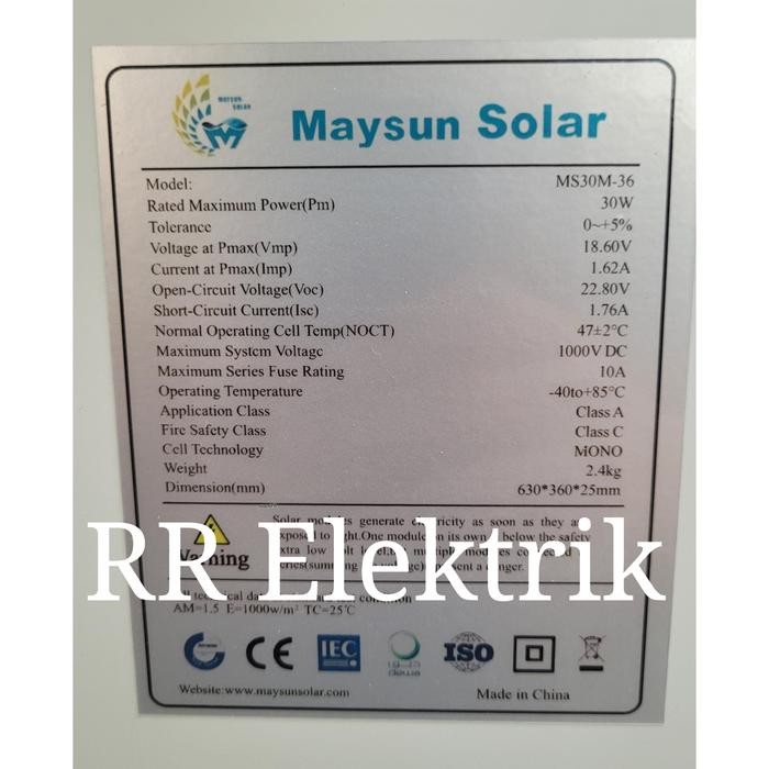 Unik Solar Panel Solar Cell Panel Surya 30Wp Mono 30 Wp Monocrystalline