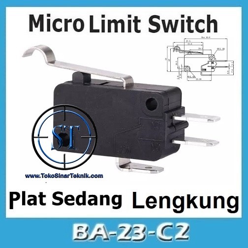 [YE] BA-23C2 Micro Limit Switch Besar KW 7-5 16A 125VAC 16(5)A 250V Gagang Tuas Lengkung NC NO COM