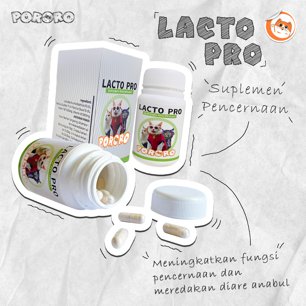 PORORO Vitamin Suplemen Pencernaan Kucing Lacto Pro 50 Capsules