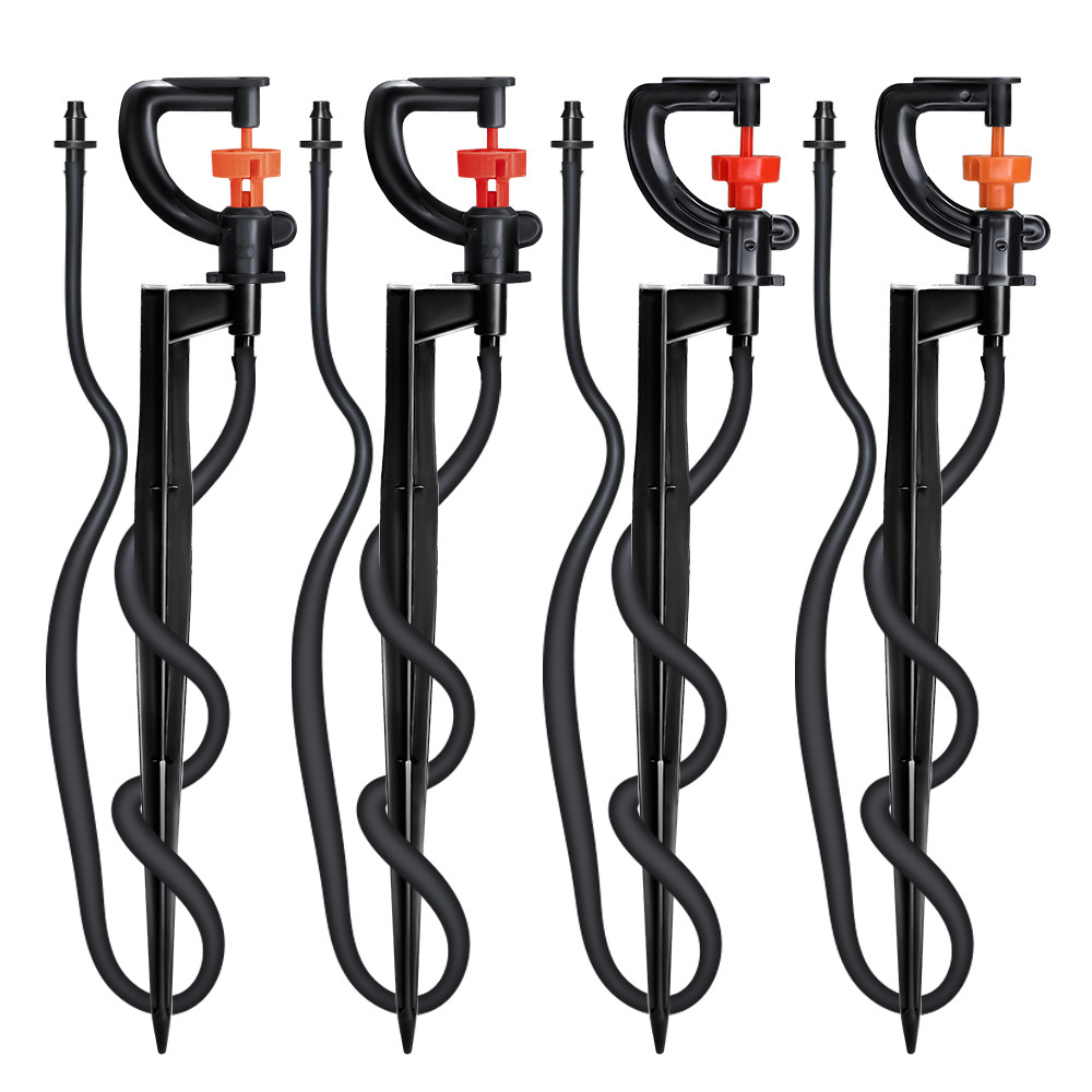 5 Buah Penyemprot Penyiraman Irigasi Mikro Berputar 360 ° dengan Tiang 21Cm 1/4 "Konektor Duri Tanam