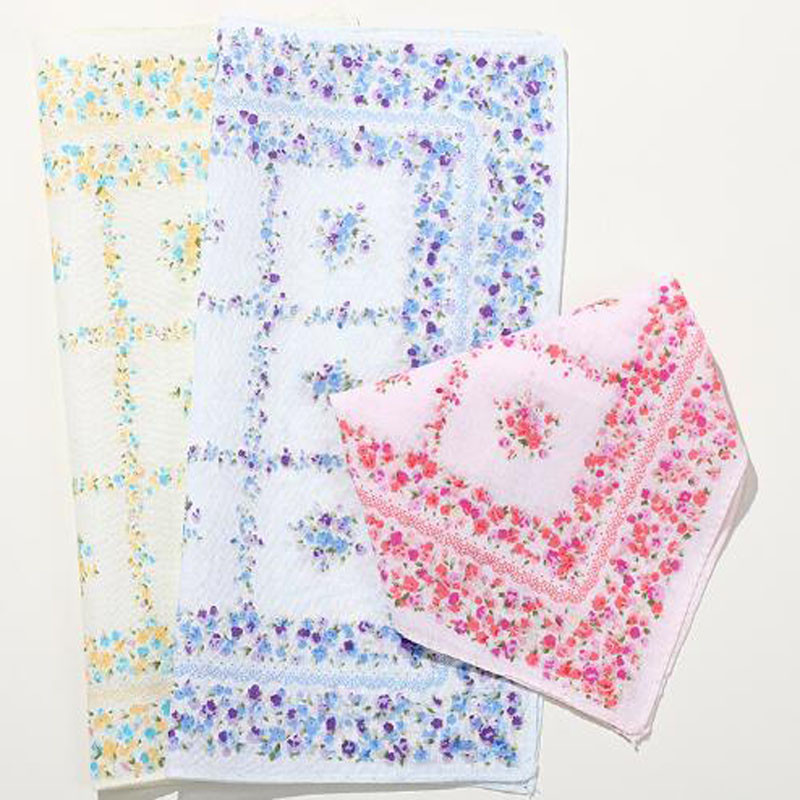 3 Buah Sapu Tangan Wanita Motif Bunga Katun Persegi Populer Handuk Tangan Wajah Wanita Hadiah Natal 