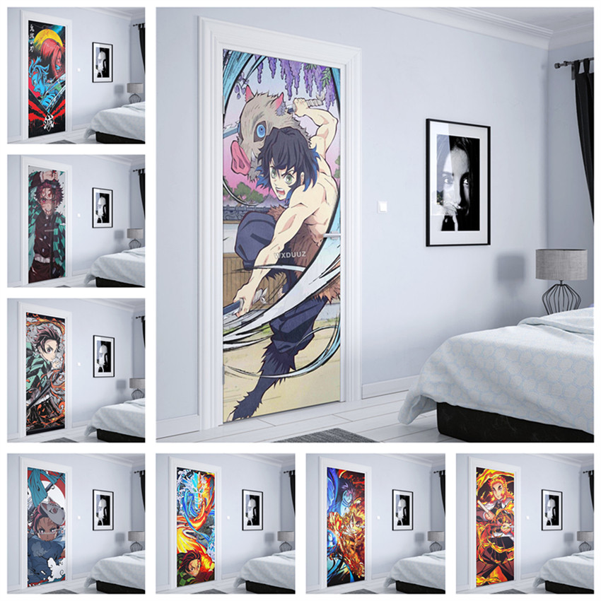 Pintu Dekorasi Kualitas Jepang Anime Demon Slayer Tahan Air Pintu Stiker PVC Poster Stiker Dinding K