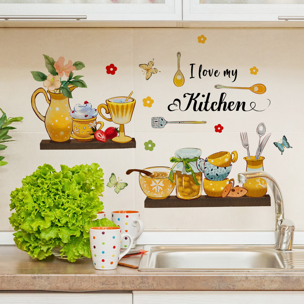 Stiker Dinding Peralatan Makan Bumbu Dapur Dibumbui dengan Cinta Kata Rumah Stiker Seni Dinding untu