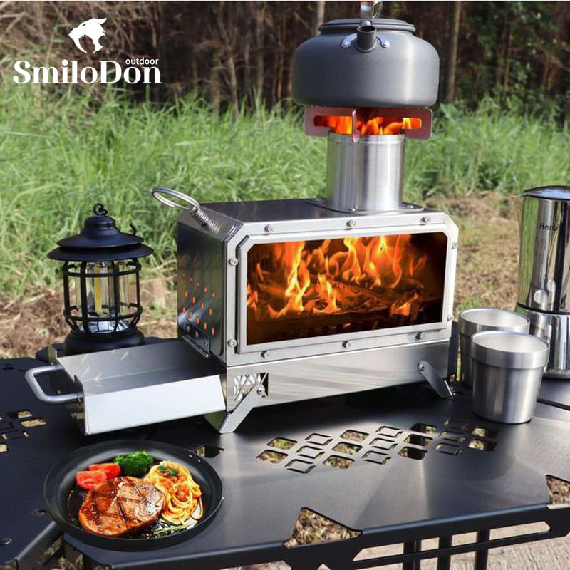 SmiloDon Kompor Kayu Bakar Portabel Baja Tahan Karat Kompor Pemanas Kayu Api Luar Ruangan Piknik Men