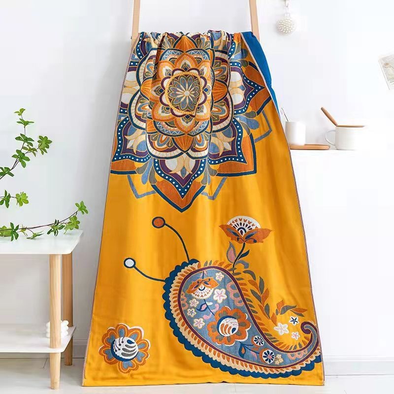 Handuk Mandi Kasa Katun Bunga Mandala 80*160 Kamar Mandi Pantai Besar untuk Anak-anak Dewasa Benang 