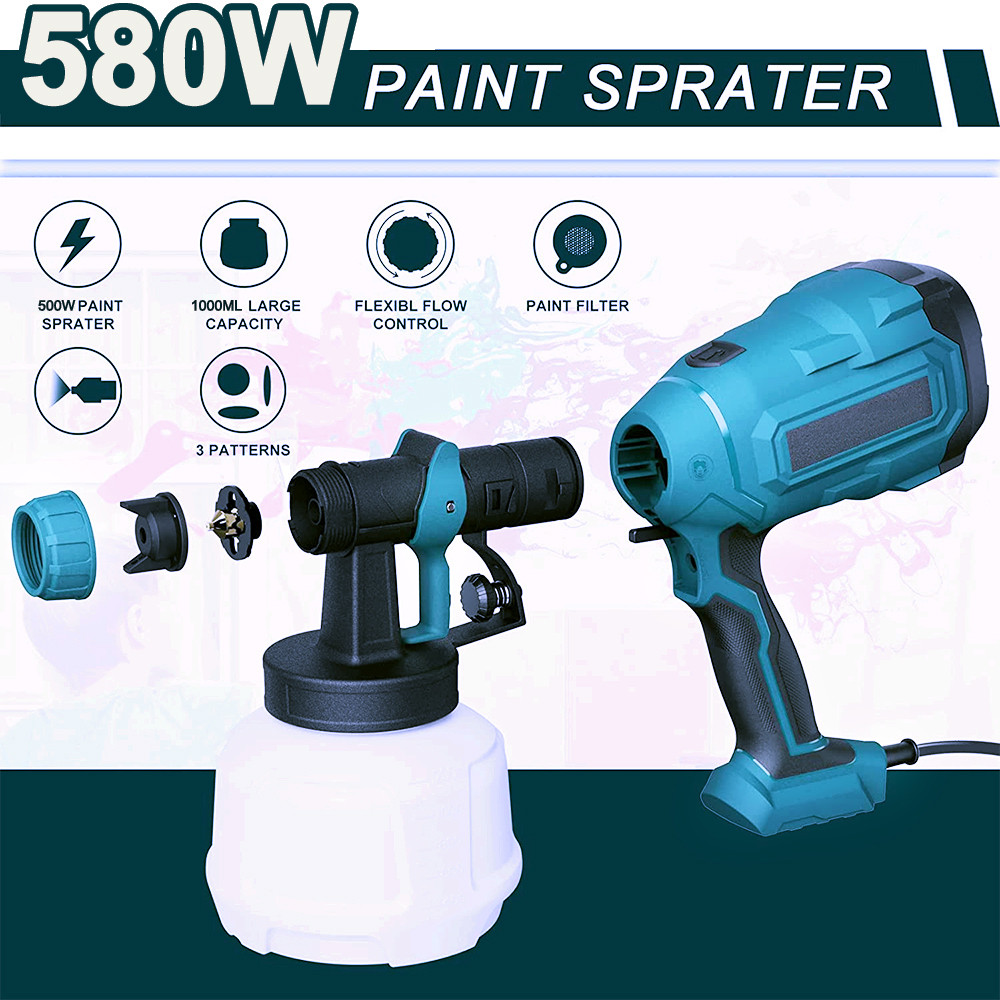 HILDA 800/1000ML Pistol Semprot Elektrik Nosel Dapat Disesuaikan Kontrol Aliran Airbrush Alat Airbru