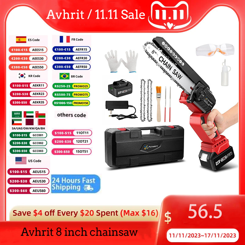 AVHRIT Gergaji Mesin Mini Tanpa Sikat 8 Inci 21V Gergaji Pemangkas Elektrik 4Ah Gergaji Isi Ulang Ge