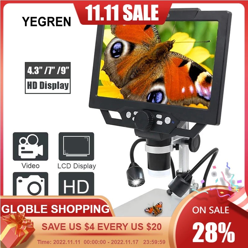 Mikroskop Digital Tampilan LCD 600X/1200X/1600X 4.3 "/7"/9" Mikroskop Video LED dengan Mikroskop Per