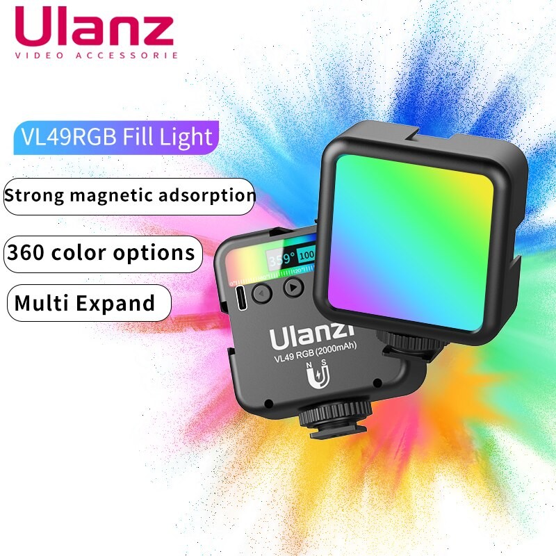 Ulanzi VL49 Lampu LED RGB Lampu Isi Ulang 2000MAh untuk Kamera Ponsel Pintar Gopro Tiktok Video Pemo