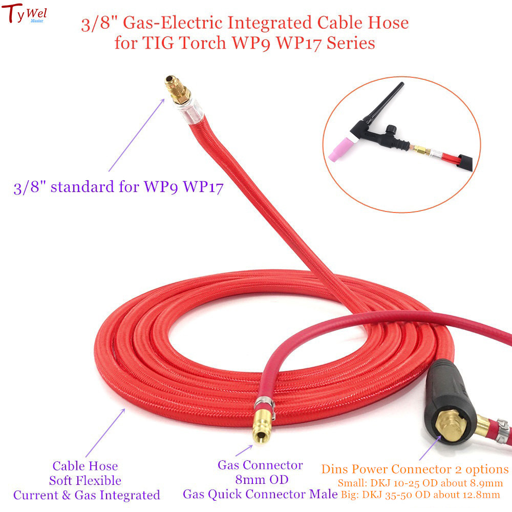 Selang Kabel Las TIG 3/5M Lembut Fleksibel Terintegrasi 3/8 "8Mm Konektor Cepat Tungsten Argon Tukan