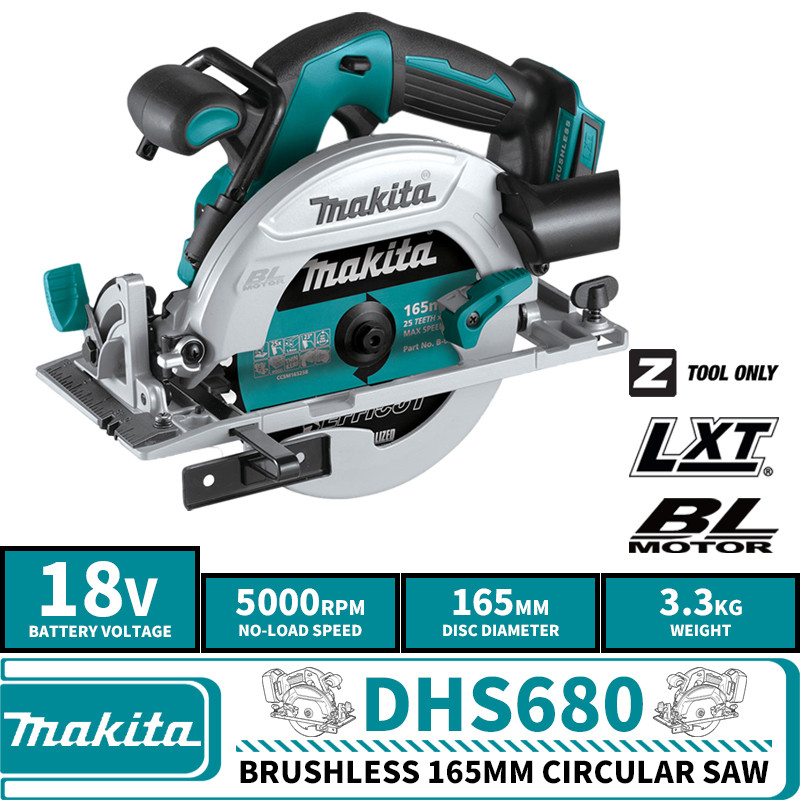 Makita DHS680 Electric Circular Saw 18V Lithium Brushless Woodworking Portable Cutting Saw 165mm 680
