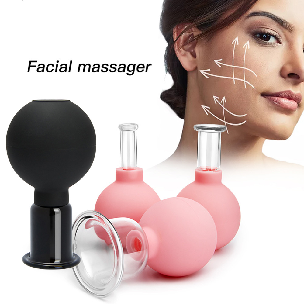 Face Massager Vacuum Cupping Cups Rubber Head Glass Cup Face Skin Care Anti Wrinkle Face Cupping For