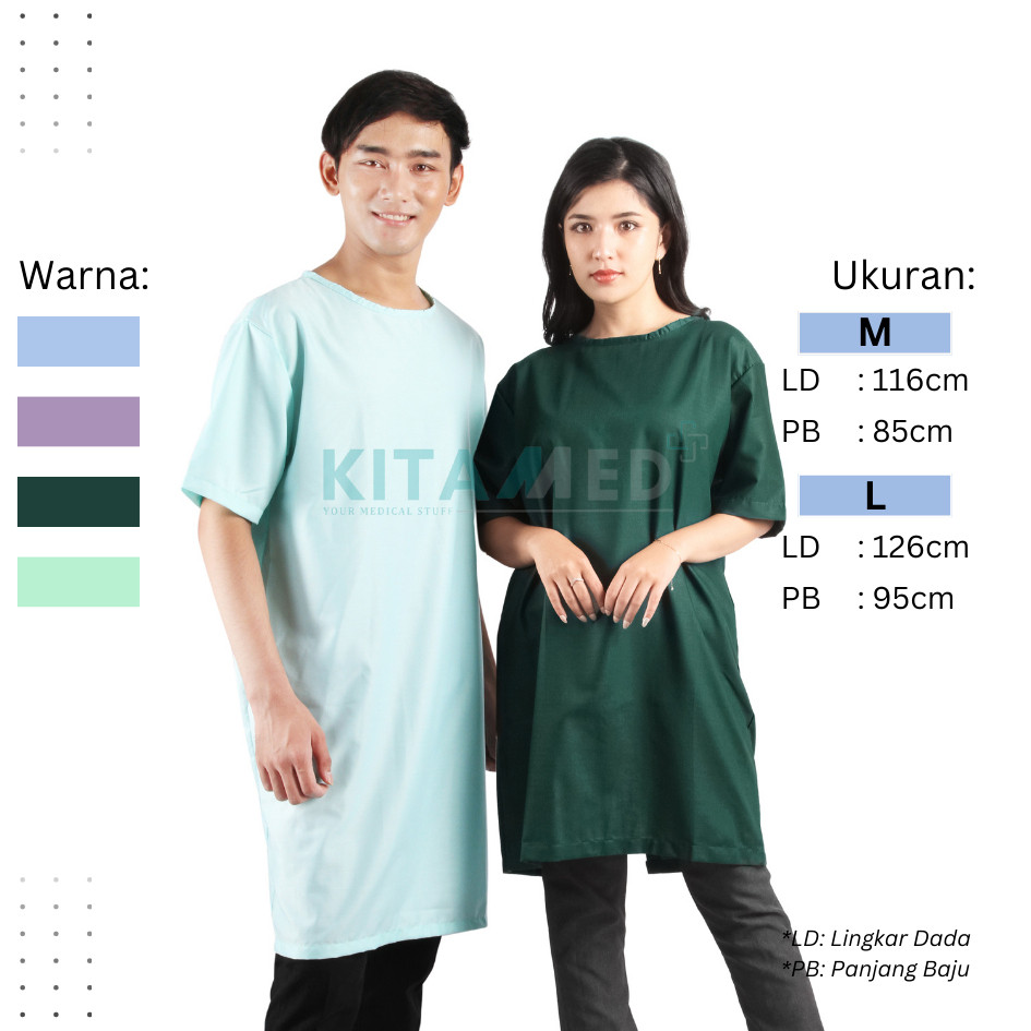 Baju Pasien Rawat Inap Unisex Seragam Rumah Sakit Pria Wanita Lengan Pendek Bahan Katun