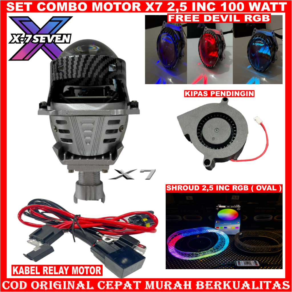 X-7SEVEN - Combo Paket Hemat Motor Biled X7 2,5 Inc 100 Watt Biled X-7SEVEN Biled Projector Paketan