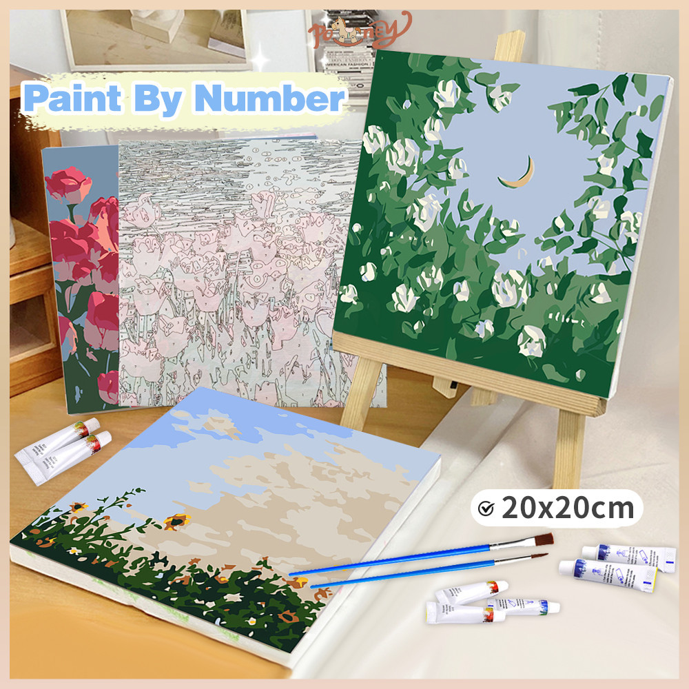 

Poney Paint by Number Kit 20x20cm DIY Painting Kit Kanvas Painting with Frame Siap Lukis