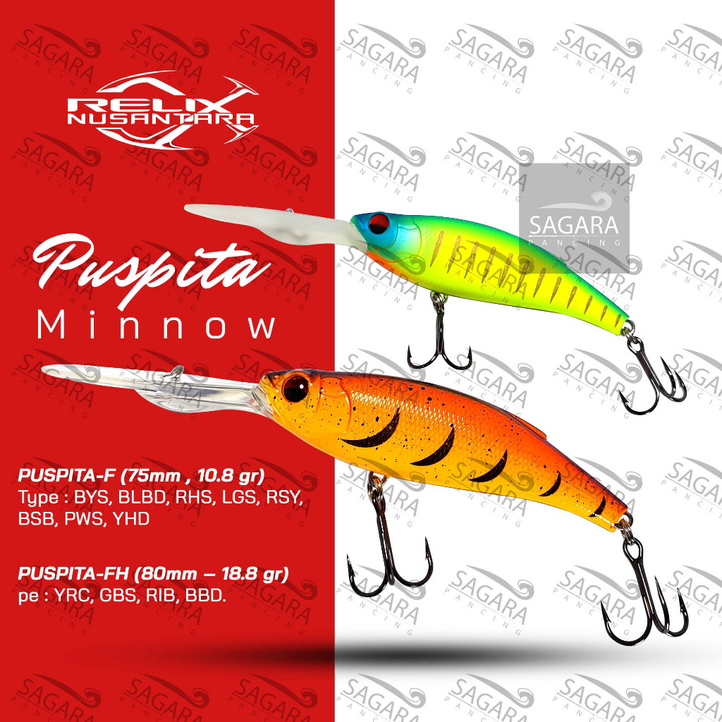 Umpan Pancing Minnow Puspita Minnow Relix Nusantara Lure Relix Floating (Ngambang) 10.8gr dan 18.8gr