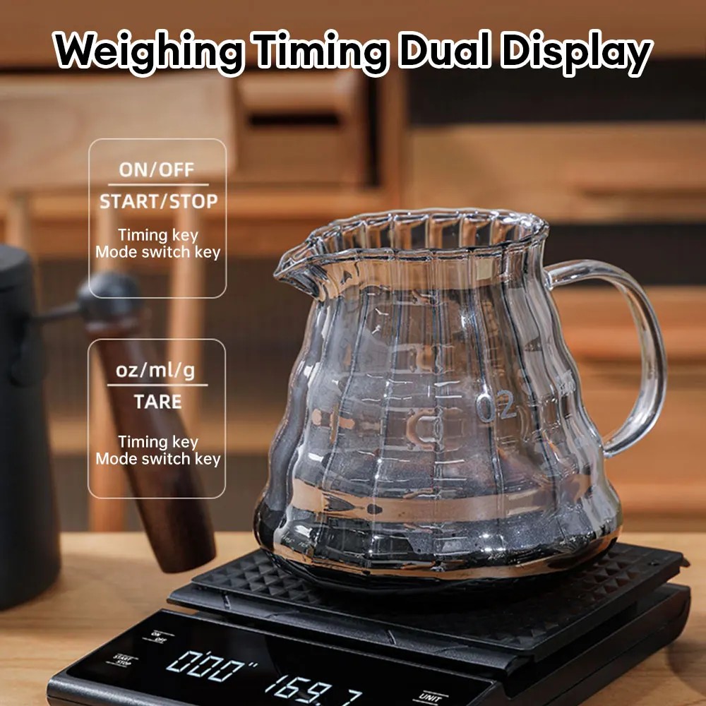 

Digital Rechargable Coffee Scale With Timer Led Screen Espresso Usb 3Kg Max.Weighing 0.1G High