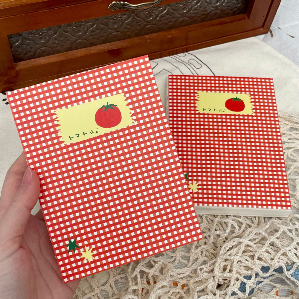 

Student Blank Page Notebook Red Tomato Plaid Cover Hand Ledger Paper Note Book Diary School Supplies