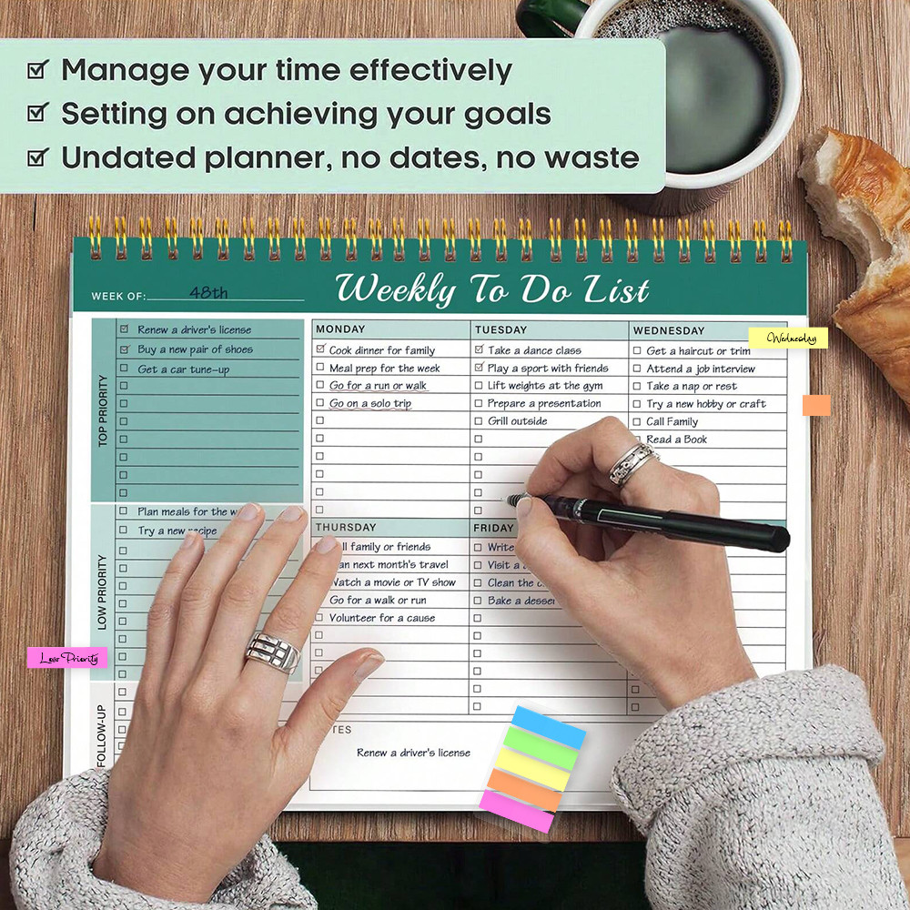 

Weekly Planner To-Do List: Includes Priority, Non-Priority, Daily Plan Functions, Waterproof Cover,