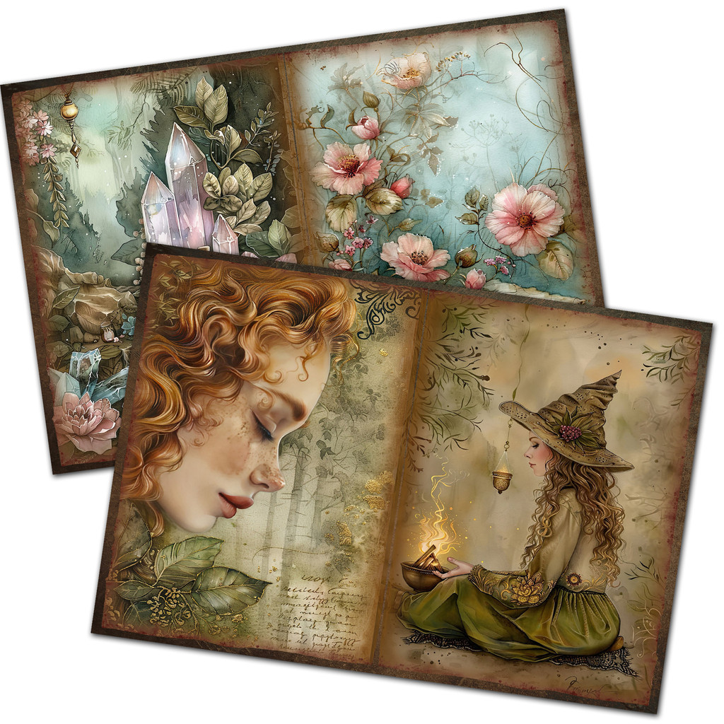 

Jaiiman52Pieces Emerald Witch Junk Journal Kit With 40 Self-Adhesive Sticker,For Arts Crafts,Holiday