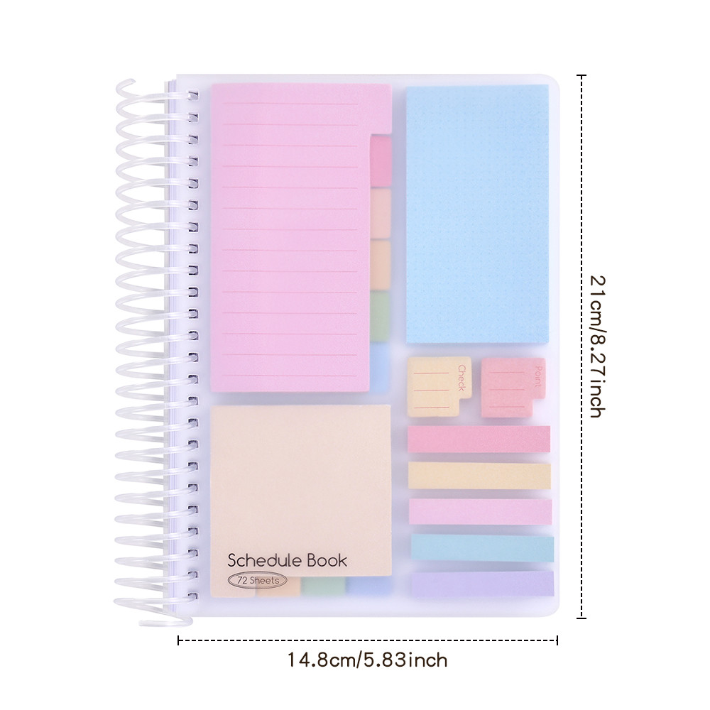 

72 Sheets A5 Undated Weekly Planner Plastic Spiral-Bound Pvc Transparent Cover With Sticky Notes