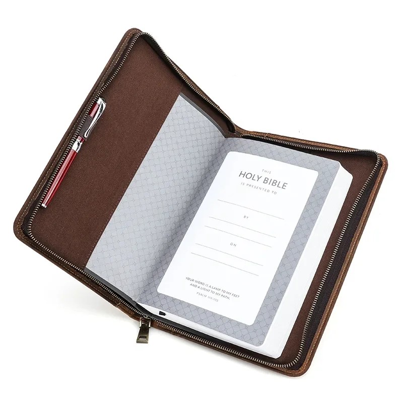 

Luxury Retro Leather Notebook Cover Case Handmade Zipper Handheld Leather Cover Business Office