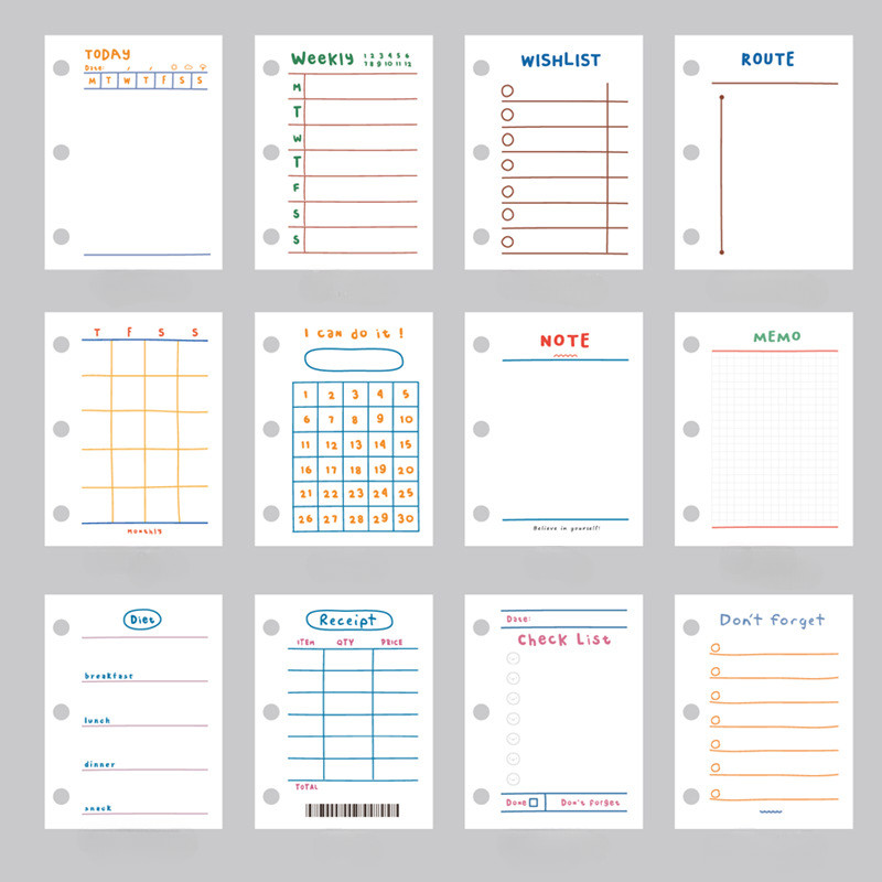 

A8 3Holes Loose Leaf Notebook Refill Spiral Binder Inner Page Weekly Monthly To Do Inside Paper