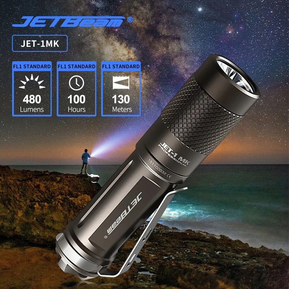 IMPORT JETBEAM JET-1MK Flashlight 480LM EDC Lantern 130M Beam Distance Torch IPX8 Waterproof High