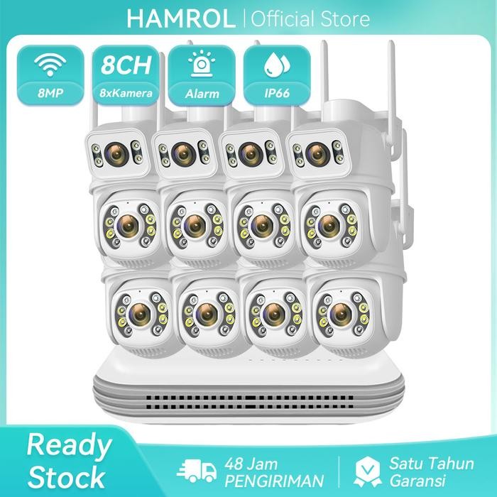 Terlaris Hamrol Paket Cctv 8 Channel 8 Kamera 8Mp Ptz Tahan Air+Nvr Nirkabel Wifi Camera Cctv