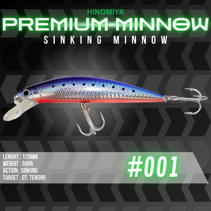 PREMIUM Umpan HINOMIYA Premium Minnow Sinking 12cm 50gr Mancing Ikan Tengiri GT Pancing Laut Jig
