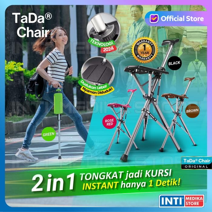 PREMIUM TADA CHAIR - 2in1 Tongkat Lipat + Kursi Duduk PRAKTIS & INSTANT 2 Jari