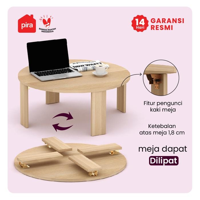 PREMIUM PIRA - TABE ROUND80 Meja Tamu Bulat / Meja Makan Lipat Lesehan / Meja Belajar Lipat Lesehan