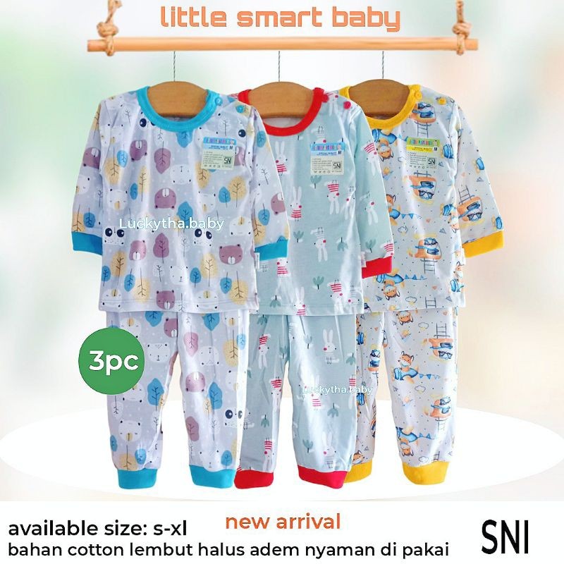 Promo 3Pcs_Setelan Panjang Bayi Little Smart Baby Motif Polar Bear 0-24 Bulan Airin Baby/ Setelan