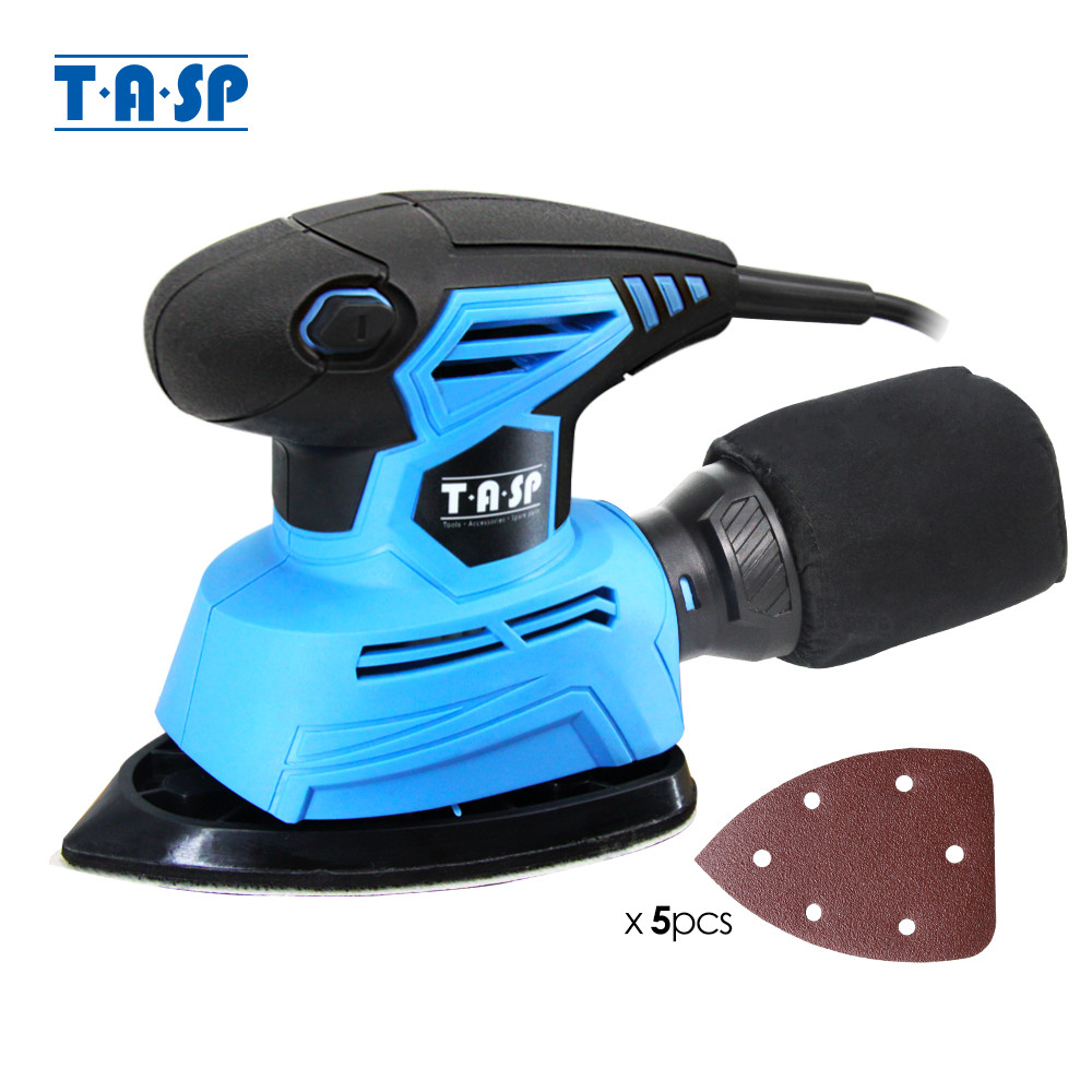 TASP 130W Mesin Pengamplasan Detail Palm Sander Elektrik Alat Pertukangan untuk Kayu dengan Tas Peng