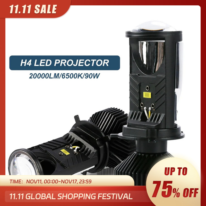 Y6D H4 LED Proyektor Lampu Proyektor Lensa dengan Kipas Pendingin 90W Mobil Hi Lo Beam Bohlam 12V 60