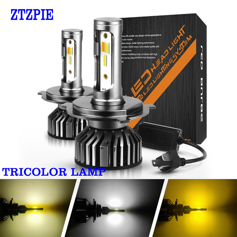 ZTZPIE 28000LM 120W Lampu Tiga Warna 9005/HB3 9006/HB4 H1 H8 H7 H4 H11 H9 H3 9012 Lampu Depan Led Co