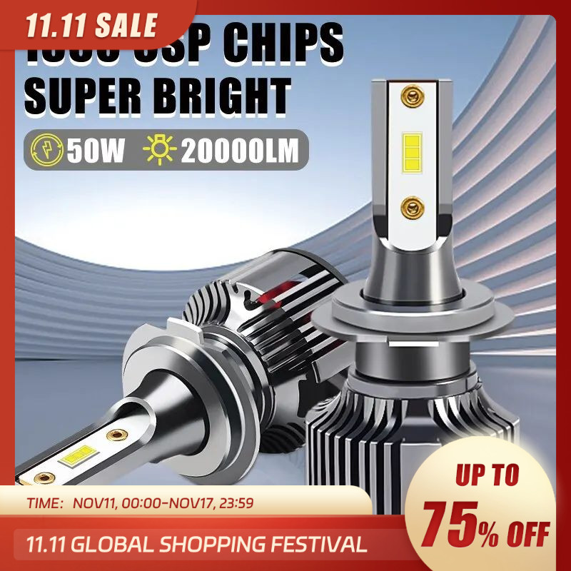 Carshark H4 H7 Kit Lampu Depan Bohlam LED 20000LM CSP H1 H11 H8 H9 Lampu Otomatis 4300K ​​8000K 9005