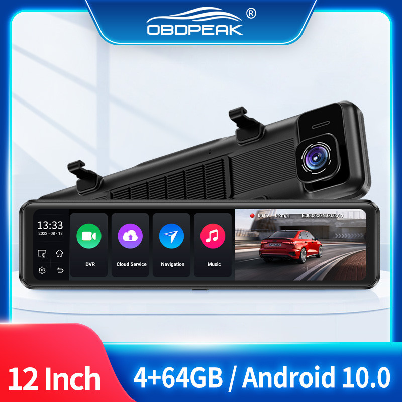 Android 10.0 P10 12 "Kaca Spion Mobil DVR RAM 4GB ROM 64GB Navigasi GPS Kamera Dasbor ADAS 5G Hz WIF