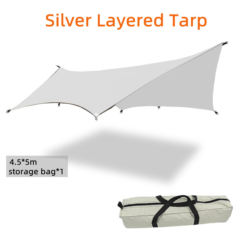 5X4.5M Berkemah Luar Ruangan Heksagonal Besar Lapisan Perak Terpal Tahan Air Tenda Naungan Terpal Te