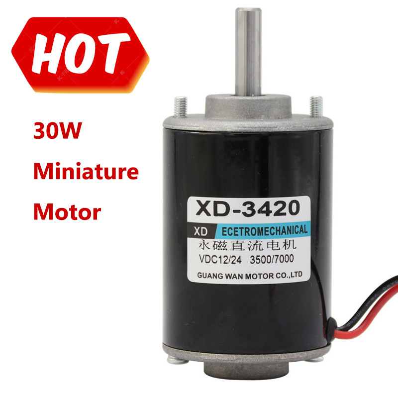 XD-3420 24V 7000 RPM Motor Kecepatan Tinggi, Motor Miniatur 30W, Motor Pengatur Kecepatan DC 12V 350