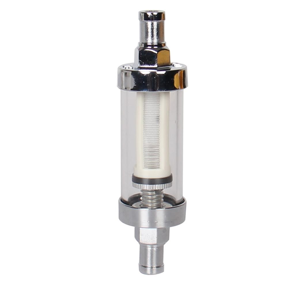 Filter Bahan Bakar Kaca Krom Universal 10Mm 3/8 ''Inline Bensin Mobil Dapat Digunakan Kembali