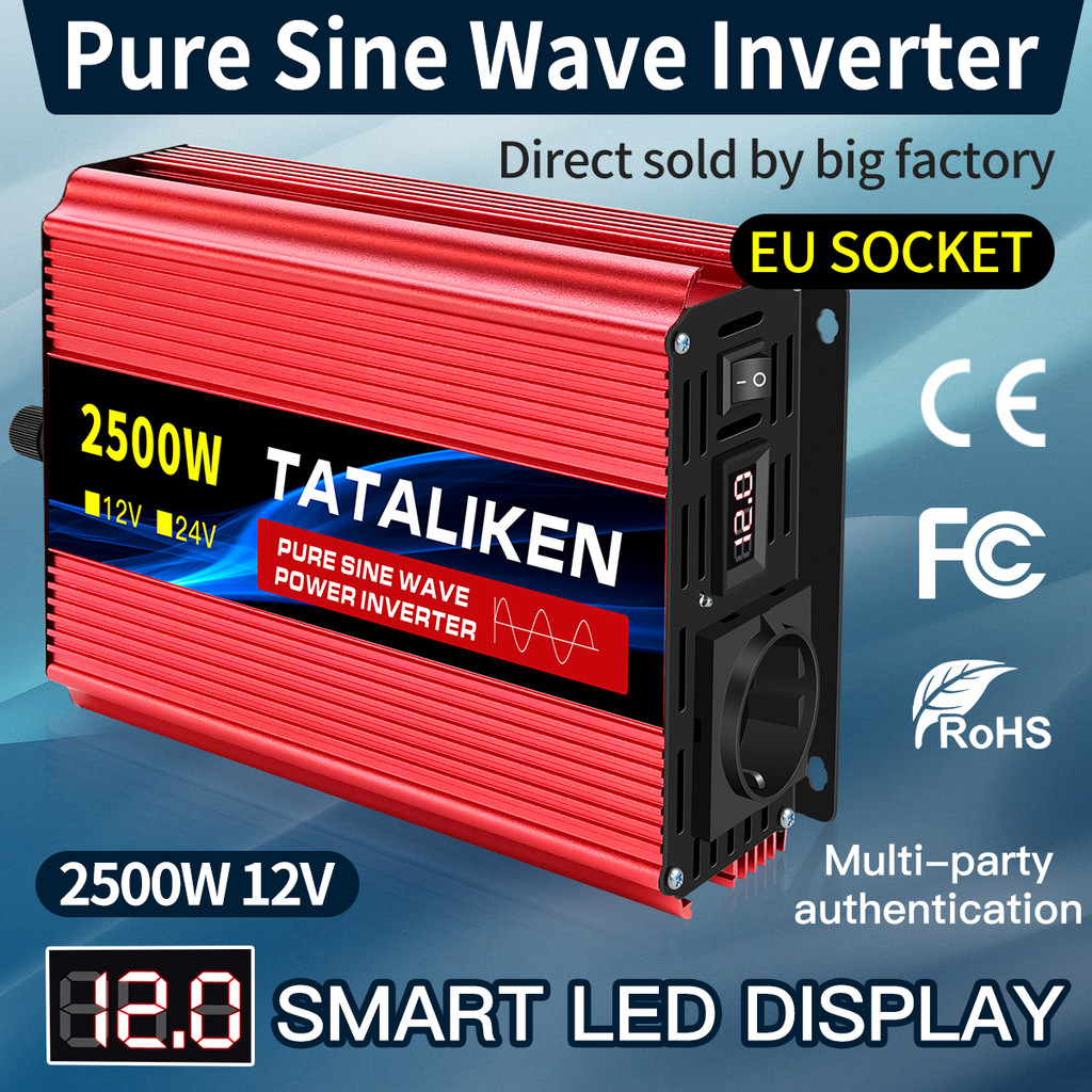 Inverter Gelombang Sinus Murni 2500W/3500W/4500W/5000WDC 12V/24V Ke AC 220V 230V Konverter Transfer 