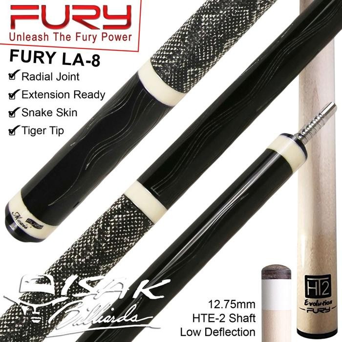 Fury LA-8 Cue Snake Skin - HTE-2 Low Deflection Billiard Stick Biliard