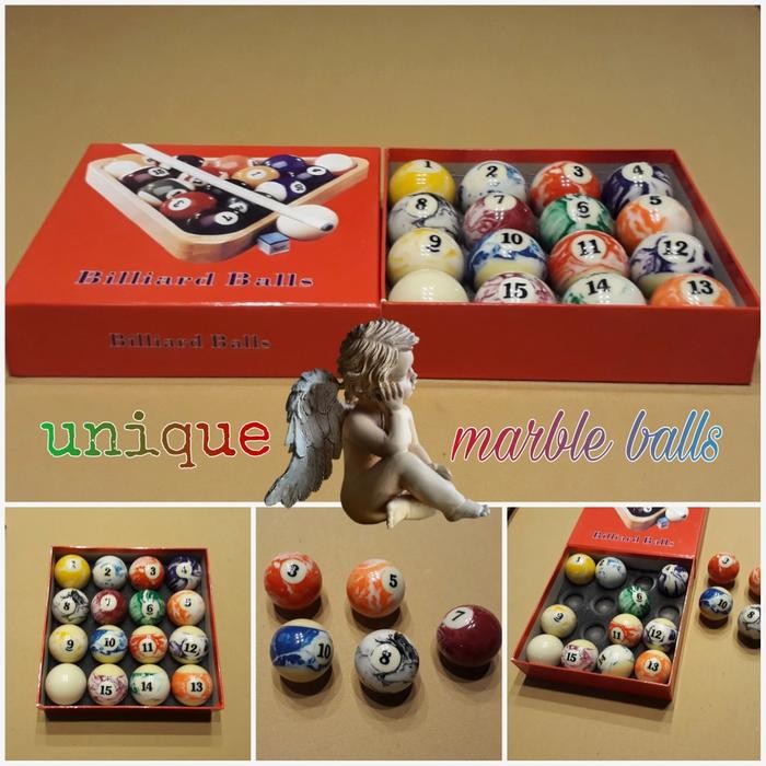 Set Bola Billiard Stylish Marble Pattern Meja 9Ft 7Ft Non Coin
