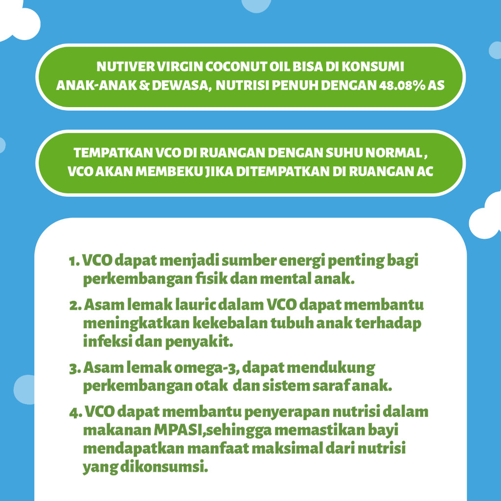 

Nutiver VCO MPASI Anak 250ml - Extra Virgin Coconut Oil Cold Pressed untuk Pertumbuhan dan Kekebalan