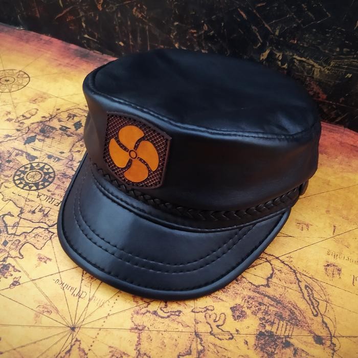 Topi fiddler cap pelaut kapten kulit asli