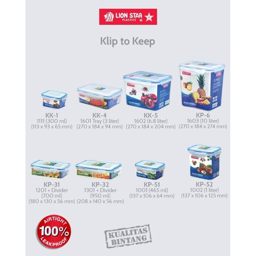 

MICTON Lion Star Premium Kotak Bekal Cemilan Snack Klip to Keep KTK Penyimpanan Kulkas Sealware 4